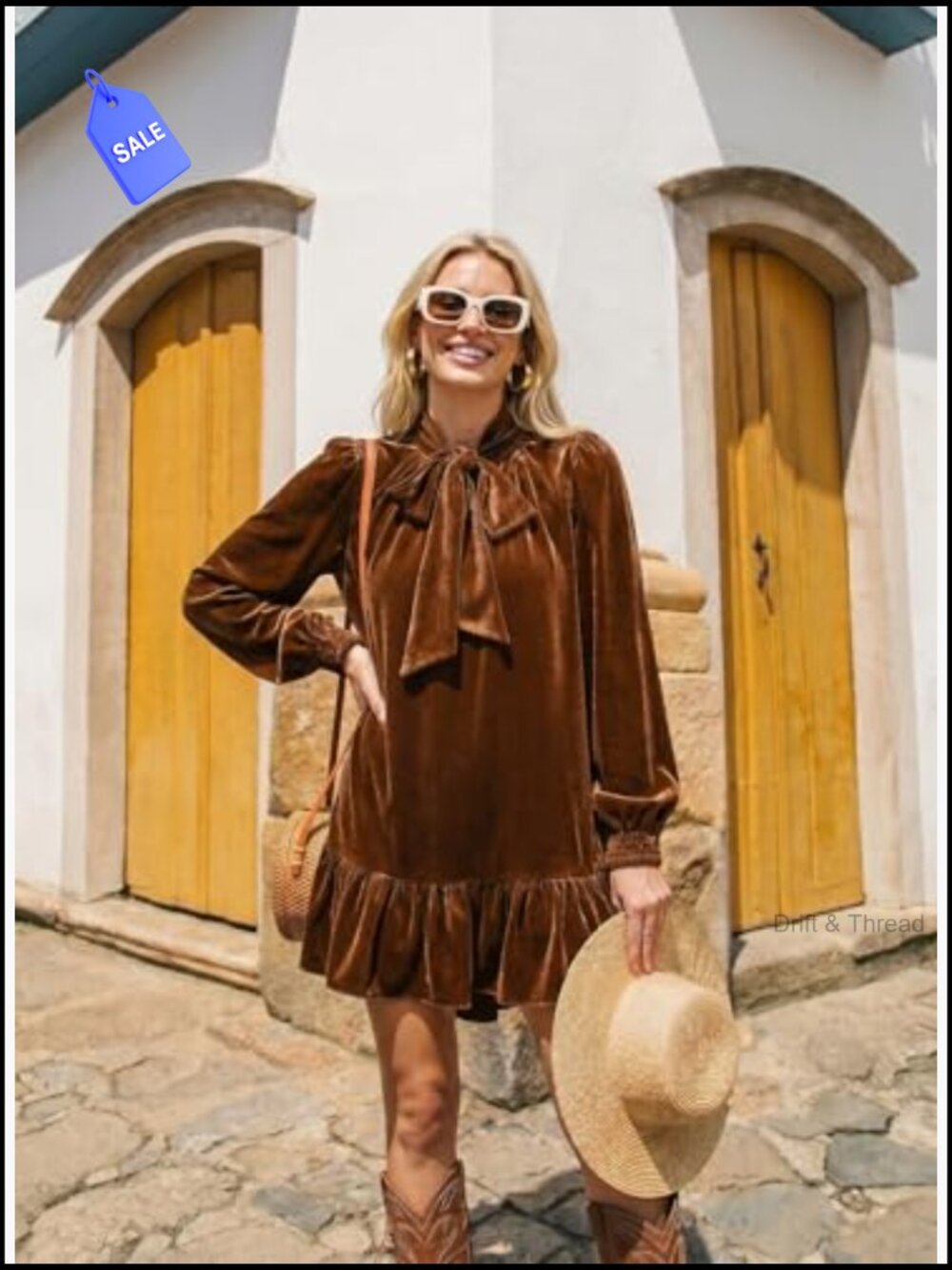 Long Sleeve Tie Neck Ruffle Hem Babydoll Mini Dress Casual Shift Dress - Picture 5 of 5